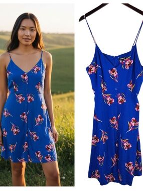 Express Sundress Dress Sz XL 14 16 Blue Pink Floral Cottage Romantic Slvss